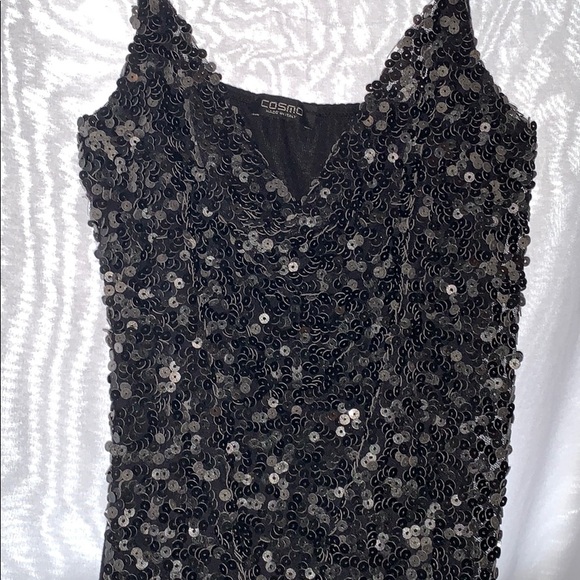 Cosmo Italian leather sequins swoop neck tank - Picture 2 of 3